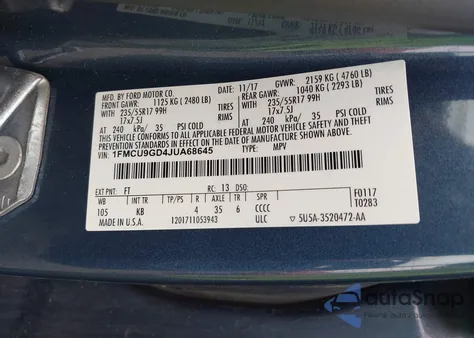 2018 Ford Escape Se из США, поврежденный, VIN 1FMCU9GD4JUA68645